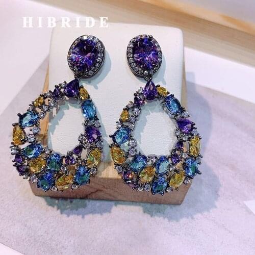 HIBRIDE Luxury Irregular Full Pave AAA Cubic Zirconia Earring Engagement Party Jewelry for Women Accessories Bijoux Femmel E-548