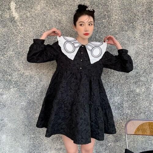 Women High-Quality Brocade Jacquard Black Dress 2021 Spring Summer New French Kawaii A-line Japanese Lolita Style Women Princess