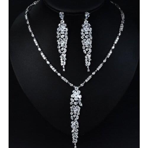 Zlxgirl bridal jewelry sets rhodium silver plated AAA cubic zircon copper pendant with earring sets Ladies couple Jewelry Sets