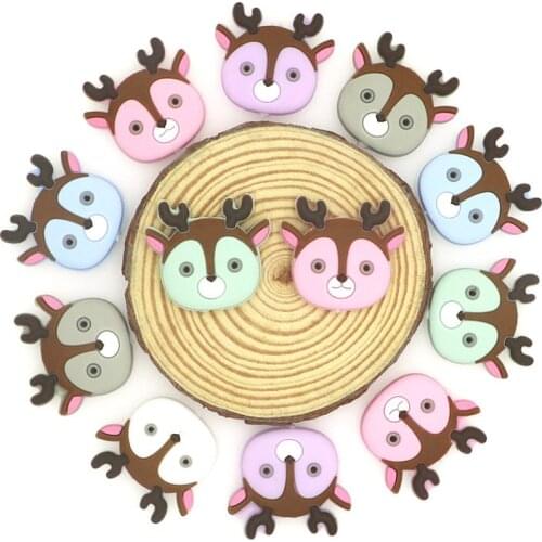 Kovict 10pcs Food Grade Deer Head Silicone Beads Baby Teething Nacklace Beads Cartoon Jewelry Making BPA Free Perles Silicone