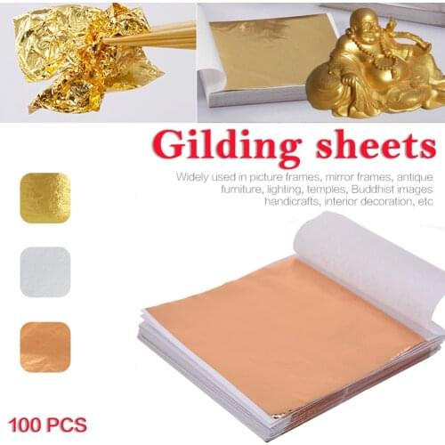100Pcs Art Craft Design Paper Gilding Imitation Gold Sliver Copper Foil Papers DIY Craft Decor Leaf Leaves Sheets 14x14cm
