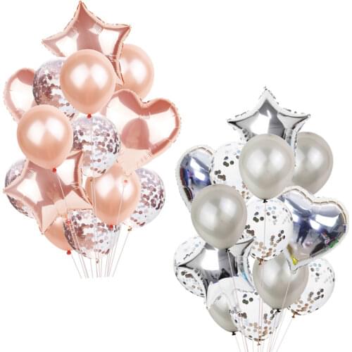 14Pcs Multi Confetti Balloon Happy Birthday Party Balloons Rose Gold Helium Ballons Boy Girl Baby Shower Party Supplies