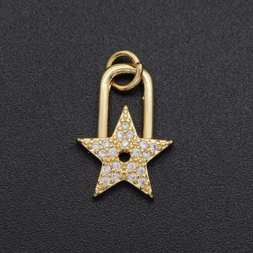 5pcs/lot 12x16mm CZ Zircon DIY Jewelry Star Lock Charm Pendant Wholesale Top Quality Fashion Jewellery Pendants