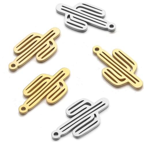 5pcs/Lot Stainless Steel High Polish Cactus Plant Charms Pendants for DIY Necklace Fashion Jewelry Findings