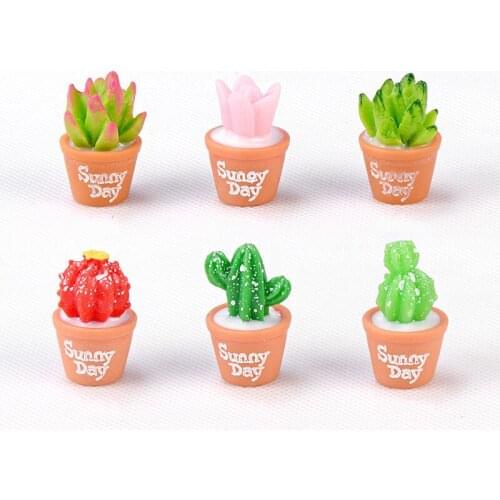 6PCS Simulation Cacti Pot Mini Resin Craft Miniature Plant Fairy Garden Accessory Creative Photography Props DIY Decor
