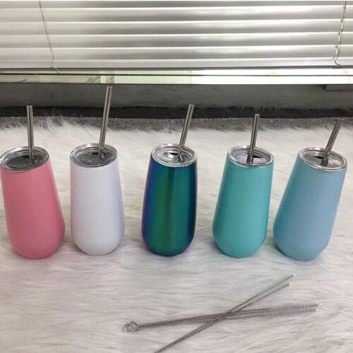 6oz Wine Tumbler Egg Shaped Beer Mugs With Lids Stainless Steel Sraw And Brush Insulated Vacuum Thermos For Party Gift