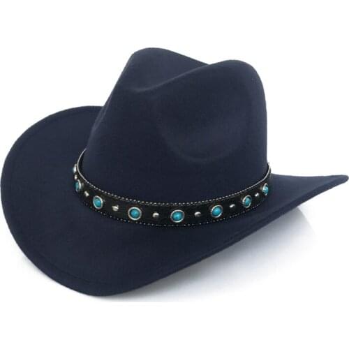 Turquoise Stone Band Cowboy Hat Jazz Hat Felt Hat For Women And Men Cap Black Wide Brim Hat Lady Fashion Cap Western