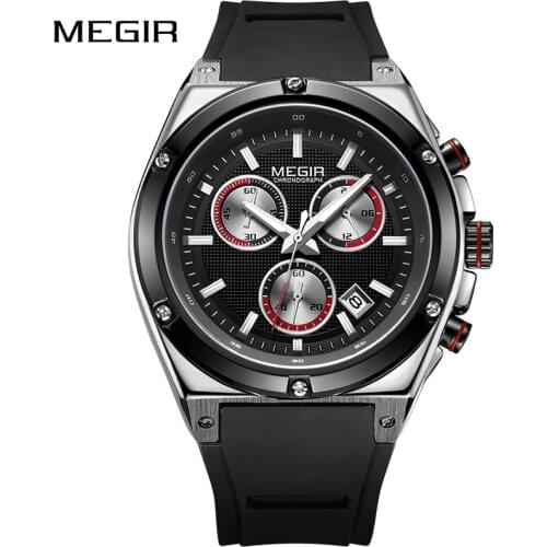 MEGIR Mens Sport Watches Chronograph Silicone Quartz Army Military Watch Male Clock Top-Brand Luxury Creative Relogio Masculino