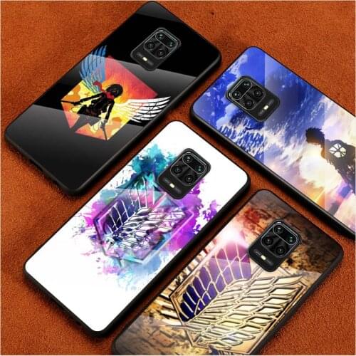 Tempered Glass Cover Anime Attack On Titan For Xiaomi Redmi Note 10 10S 9T 9S 9 8T 8 7 Pro Max Shockproof Shell Phone Case