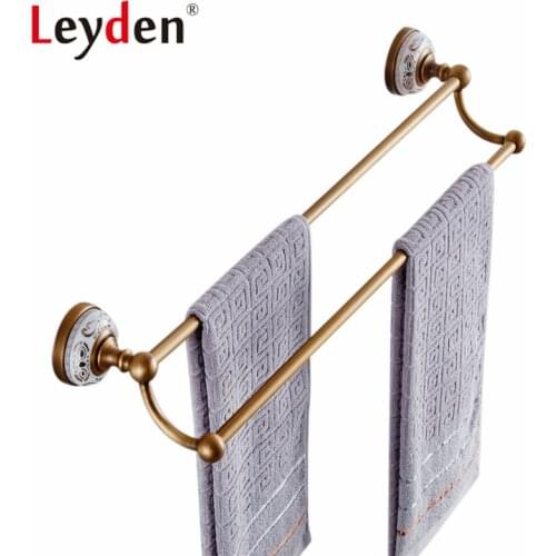 Leyden Antique Brass/ ORB Double Towel Bar Golden/ Black Wall Mount White Porcelain Copper Double Towel Rack Bathroom Accessory