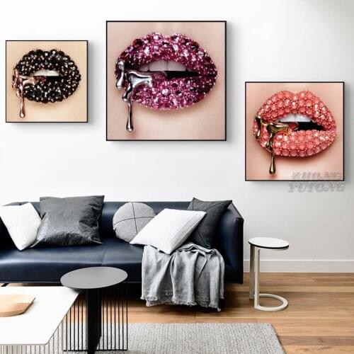 Pink Mouth Liquid Art Canvas Painting Modern Sexy Lips Posters and Prints Wall Art Pictures for Living Room Home Design Decor