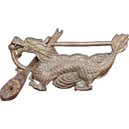 Chinese Old Copper statue Pure copper dragon lock can be used