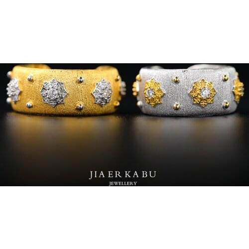 Italian retro palace style sterling silver hand-drawing two-tone gold-plated S925 silver zircon inlay ring