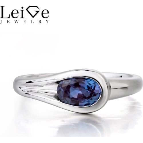 Leige Jewelry Solitaire Ring Alexandrite Ring Engagement Ring Gemstone 925 Sterling Silver June Birthstone Fine Jewelry Gifts