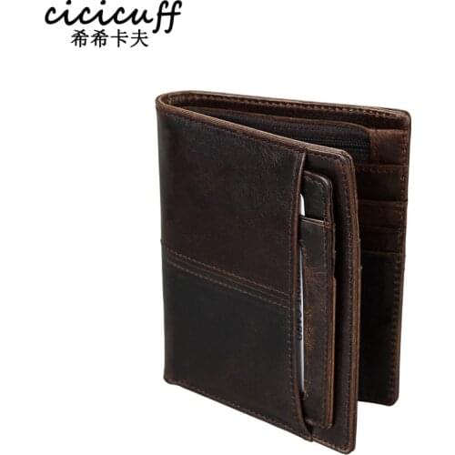Cowhide Wallet Genuine Leather Men Retro Card Holder Photo Slots Coin Bag Slim Purse Short Solid Wallets Vintage RFID Blocking