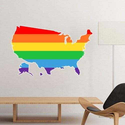 LGBT Rainbow Gay Lesbian Transgender Bisexuals Support America Map Flag Wall Sticker Art Decals Mural Wallpaper for Room Decal