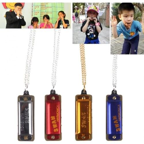 Mini 4 Hole 8 Tone Necklace Musical Harmonica for Baby Kids Children Toy Birthday Gift