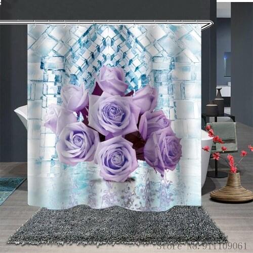 Fashion Floral 3D Printing Household Waterproof Mould Proof Shower Curtain Polyester Fabric Bathroom Curtain Home Decoration