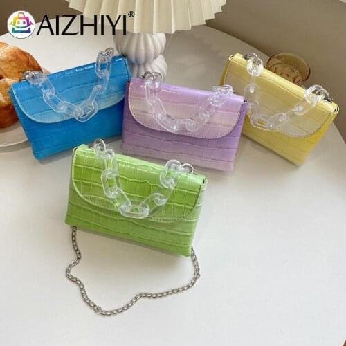 Fashion Women Stone Pattern Gradient Color PU Leather Shoulder Crossbody Messenger Bag Casual Ladies Transparent Chain Handbags