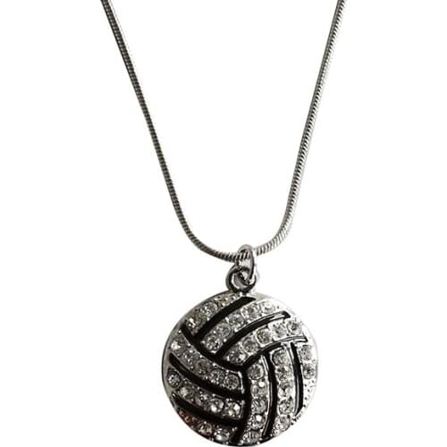 Crystal Fashion Volleyball Shape Pendant Necklace Link Chain Sports Jewelry For Teen Girls