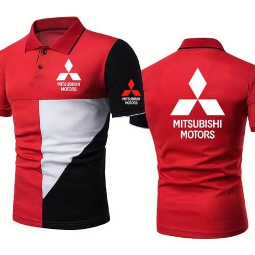 Summer Mens polo shirt Mitsubishi Car Logo Printing Fashion casual trend Splicing high quality cotton Mens tops short sleeve