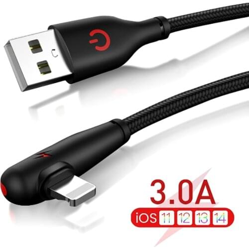 3A Fast Charging USB Data Cable 0.25/1/1.5m USB A To 8 Pin Kable For iPhone Charger 90 Degree Nylon Cord For iPhone 12 11 Pro