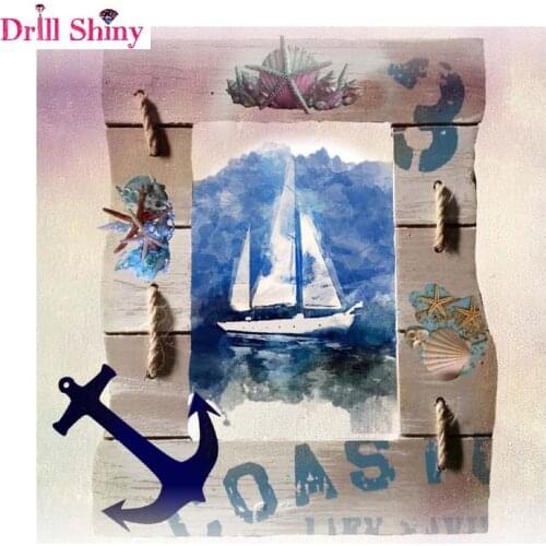 New Full Square Diamond 5D DIY Diamond Painting "Sea And Boat" Embroidery Cross Stitch Rhinestone Mosaic Painting Decor Gift