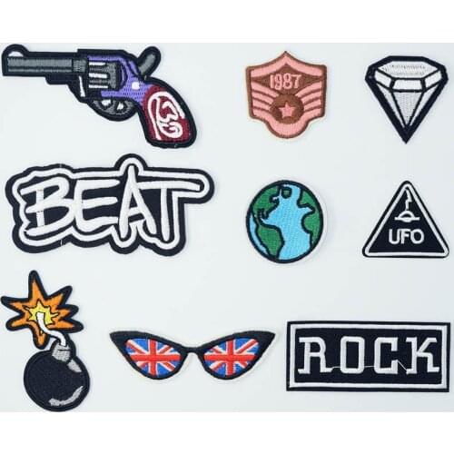 Gun Diamond Earth UFO Bomb Iron On Patches Sewing Embroidered Applique Jacket Clothes Stickers Badge DIY Apparel Accessories