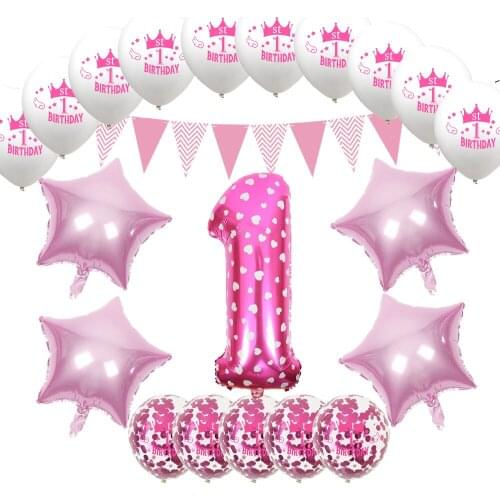 First 1st Birthday Foil Number Balloons Kit Confetti Latex Baloon Boy Girl One 1 Year Old Birthday Party Decorations Baby Shower