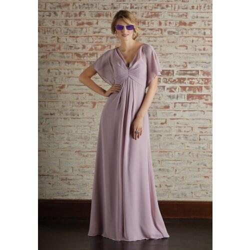 Lilac Bridesmaid Dresses 2020 Back Keyhole Chiffon Prom Party Gowns Wedding Guest Maid Of Honor Dress Beach Style V Neck