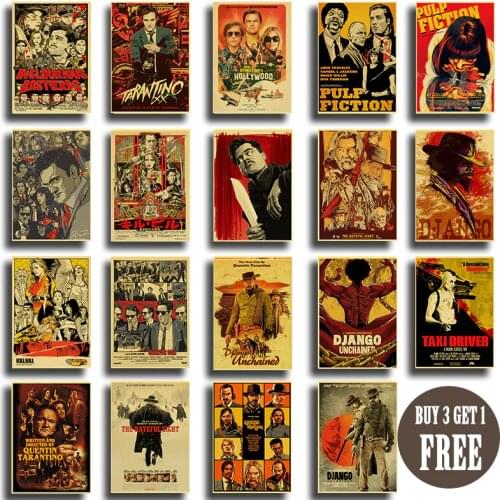 Quentin Tarantino Movie Poster Collection Vintage Kraft Paper Poster Home Bedroom Decor Classic Movie Wall Sticker