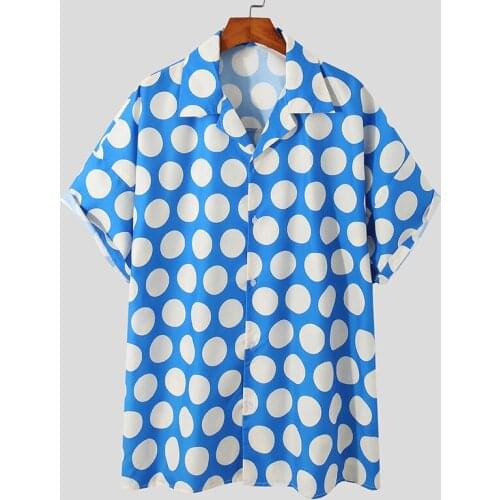 The most fashionable mens shirt polka dot print twist sleeve short sleeve Street casual Hawaiian Shirt