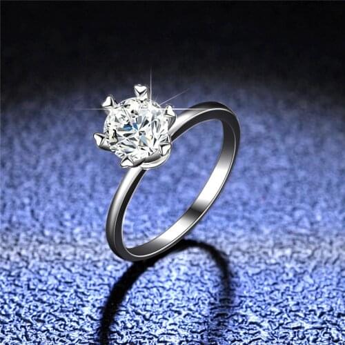 Silver Platinum Diamond Test Past 1 Carat Excellent Cut D Color High Clarity Moissanite 6 Heart Claw Ring Silver 925 Jewelry