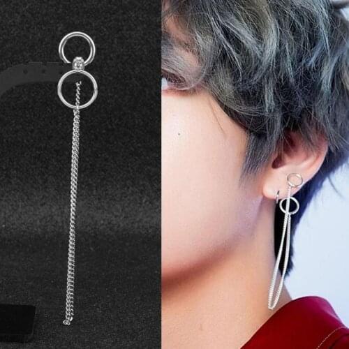 Korean Boys Punk Stud Earrings Before and After Long Chain Pendant Women Men Stainless Steel Hipster Grunge Accessory Unisex
