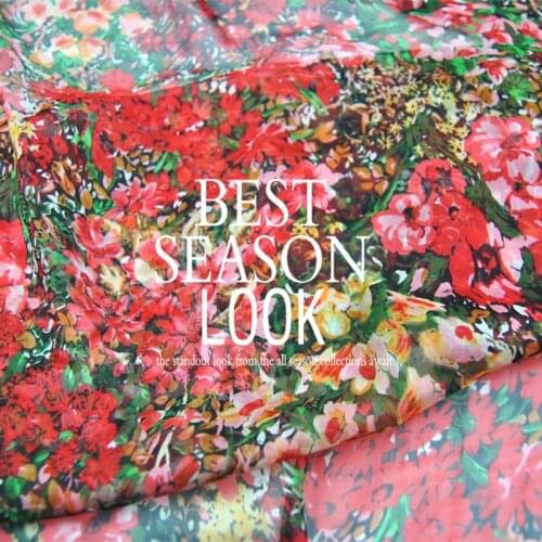 Silk Chiffon Fabric Dress Red Flowers Large Wide 100% Silk Real Thin Dress Scarf Cloth DIY Sewing Tissue