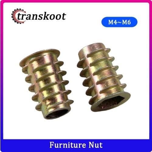 50pcs m4*8 m4*10 m5*10 m6*8 m6*10 Zinc Alloy Furniture Hex Drive Head Nut Threaded For Wood Insert/furniture nut