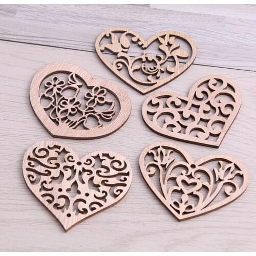 SWEET BELL 20Pcs Unfinished Mix Carved Heart Wooden Scrapbooking Crafts For Handmade DIY Handcraft Wood Slices Home Decoration