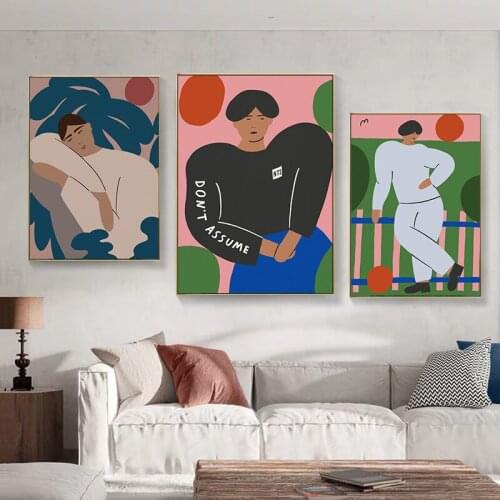 Modern Flowers Drawing Abstract Color Retro Figure Wall Art Canvas Painting Gallery Pictures Print Posters For Living Room Decor