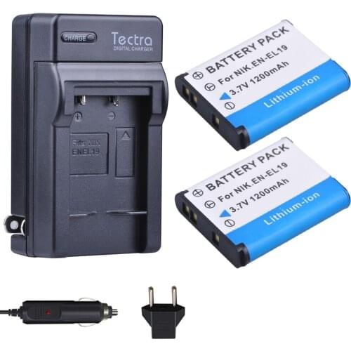 Tectra 2PCS ENEL19 EN-EL19 Battery + Digital Charger for Nikon Coolpix S32 S33 S100 S2500 S2750 S3100 S3200 S3300 S3400 S3500