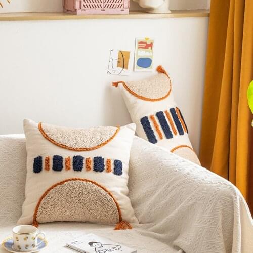 Canvas Tufting Pillow Case Cotton Geometric Loop Knitting Back Support Cushion Cover Home Living Room Decorative New Year Decor