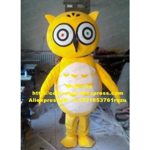 Intelligent Owl Owlet Mascot Costume Adult Cartoon Character Two Eyes Are Too Close Like Giddy Whole Body Is Yellow ZZ3988