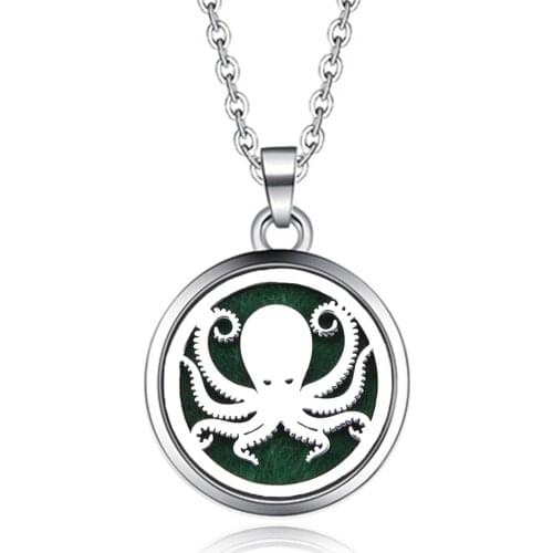 Octopus shape Aroma Box Necklace Magnetic Stainless Steel Aromatherapy Essential Oil Diffuser Perfume Box Locket Pendant Jewelry