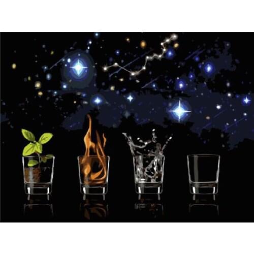 Yujohom The Four Elements and The Starry Sky Diamond Painting by Number Diy Diamond Display of Paintings for Living Room Decor
