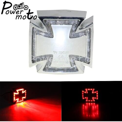 ABS Plastic Motorcycle Chrome LED Maltese Cross Taillight Rear Brake Lamp For Harley Choppers Bobber Cafe Racer Stop Tail Light