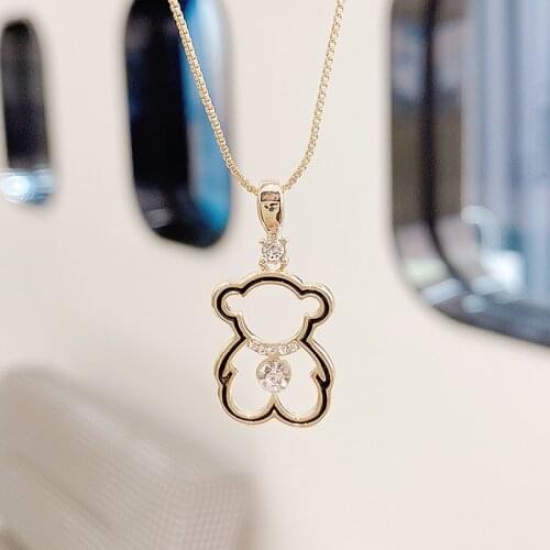 Korean Fashion Cute Simple Hollow Tiny Bear Necklace for Women Plated 3 Layers 14k Real Gold High Quality Pendant Jewelry Gift