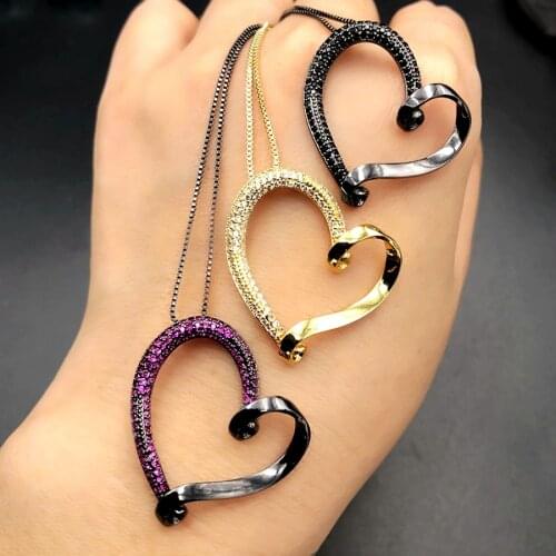 Gold Color Heart Necklace Pave High Quality Cubic Zirconia for Women Hollow Heart Pendant Necklace Anniversary Fashion Jewelry