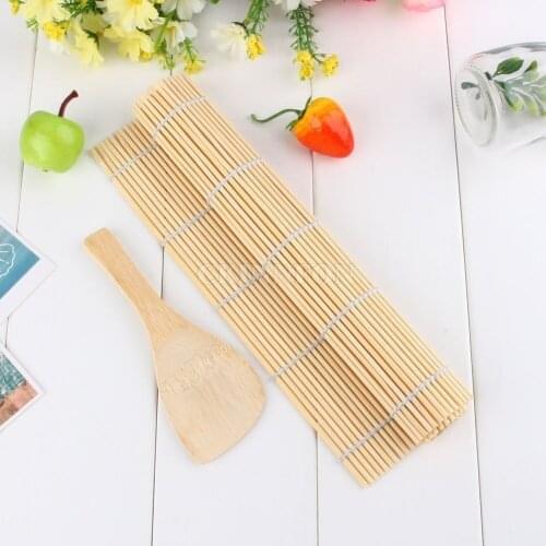 100Sets/Lot Hot Practical Sushi Rolling Maker Bamboo Material Rice Roller DIY Mat Kitchen Tools Xmas Gifts