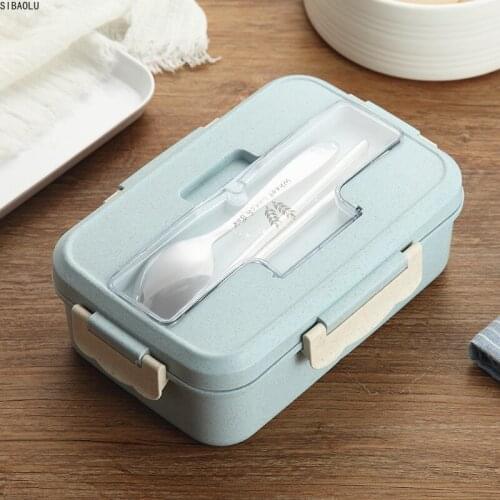1000ml Wheat Straw Lunch Box With Spoon Healthy Material Bento Boxes Microwave Dinnerware Food Storage Container Lunchbox