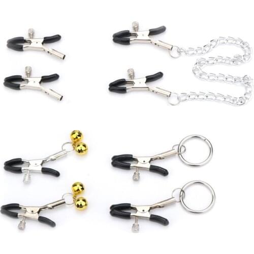 4 Styles 2 PCS Body Jewelry Fantasy Nipple Clamps Breast Clamps with Metal Chain BDSM Adult Toys for Women with Bell