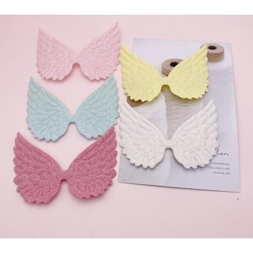 30pcs/lot 8*6.4cm Big size Glitter angel wing Padded Appliques For Bow Clip Accessories DIY Kid patches